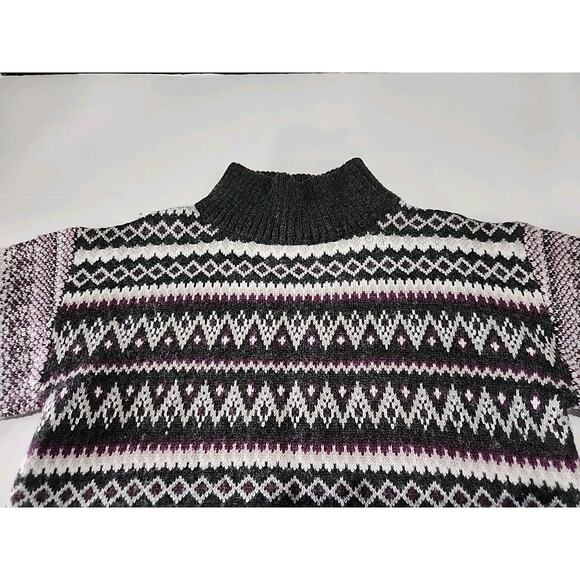 Cleo + Wolf Fair Isle Sweater Womens Small Cropped Gray Purple White Wool Blend - Picture 4 of 11